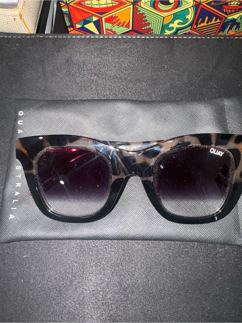 Quay Australia Black Tortoise Gradient Square Sunglasses